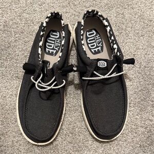 Hey Dude Men's Black and White Loafers